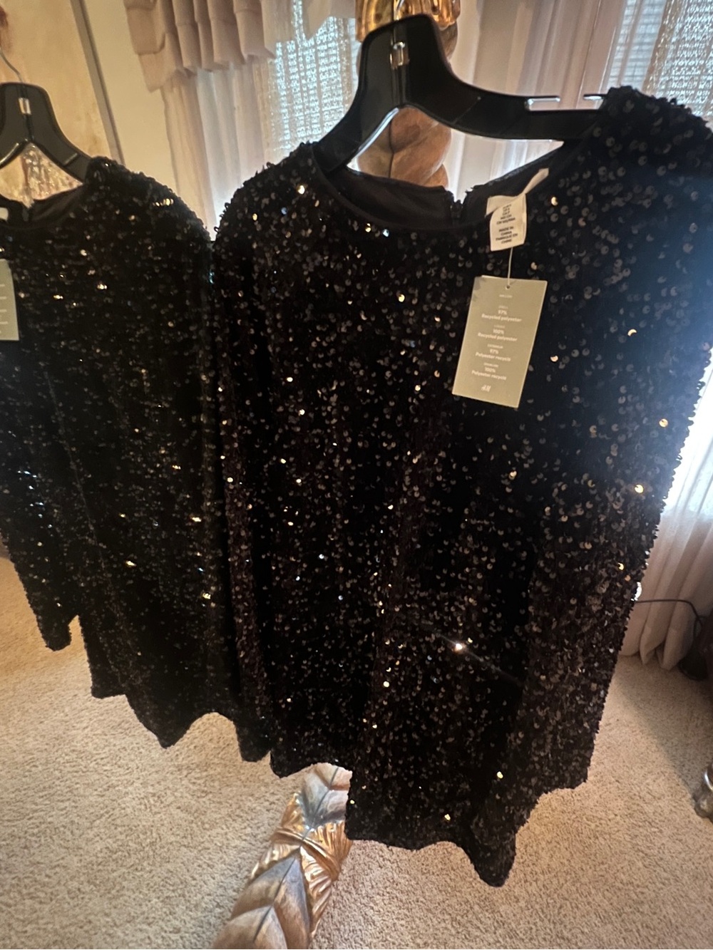 H&M Black Sequin Long Sleeve Dress